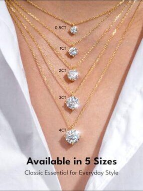 14K Yellow Gold 1CT Moissanite Pendant Necklace 925 Sterling Silver